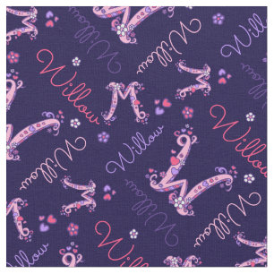 W monogram and personalized name Willow fabric