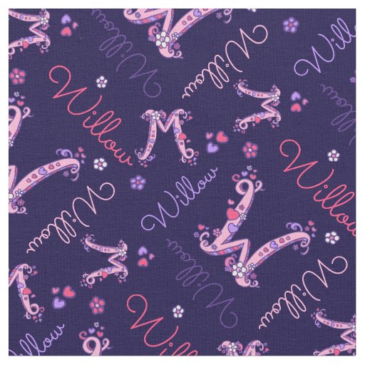 W monogram and personalized name Willow fabric
