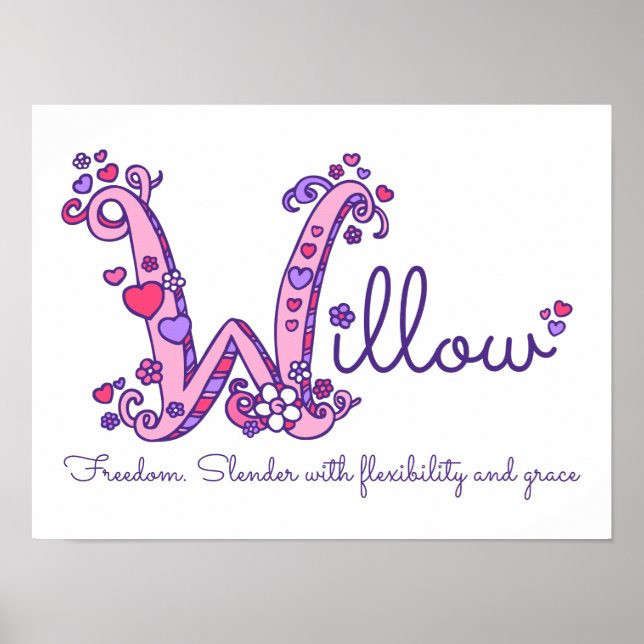 W monogram art Willow girls name meaning poster (Front)