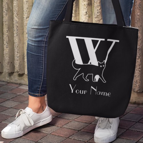 W Monogram Black And White Cute Cat Font Tote Bag