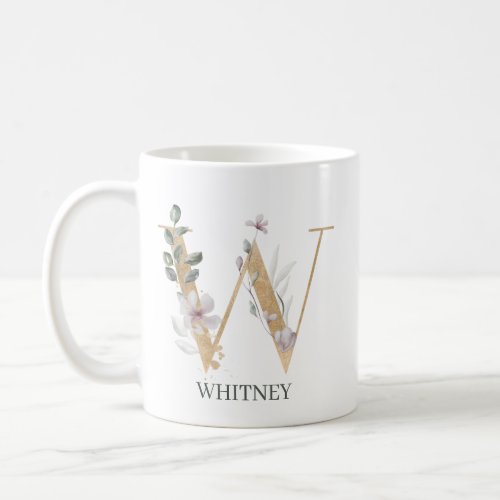W Monogram Floral Personalized Coffee Mug