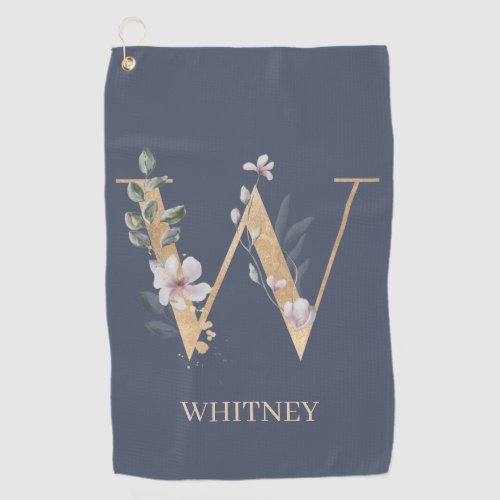 W Monogram Floral Personalized Golf Towel