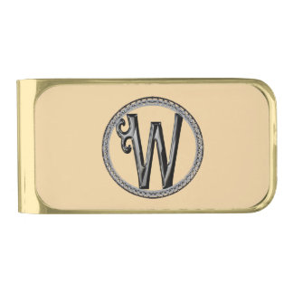 W Monogram Gold Finish Money Clip
