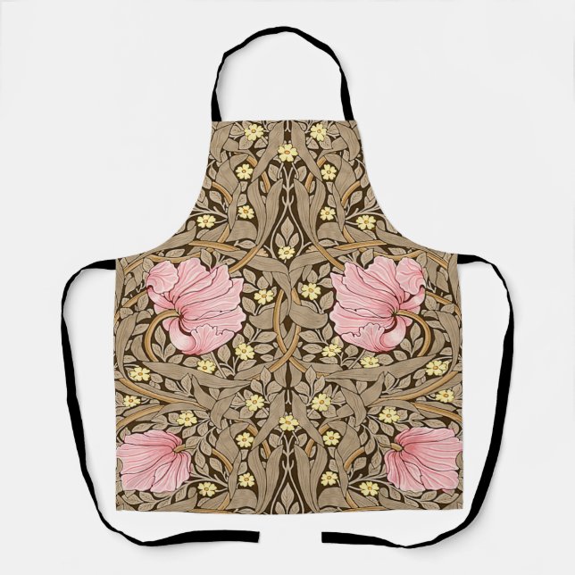 W Morris Pimpernel Pattern in Pink & Sepia Apron (Front)