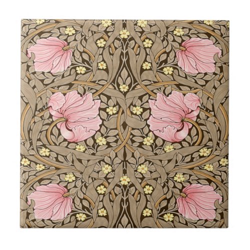 W Morris Pimpernel Pattern in Pink  Sepia Ceramic Tile
