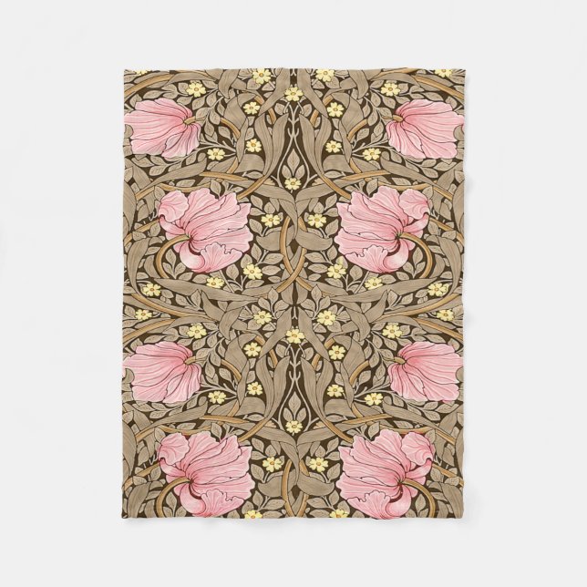 W Morris Pimpernel Pattern in Pink & Sepia Fleece Blanket (Front)