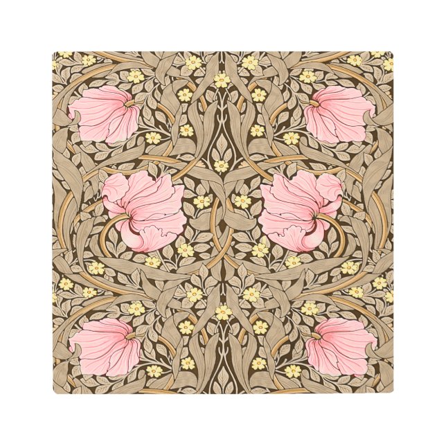 W Morris Pimpernel Pattern in Pink & Sepia Metal Print (Front)