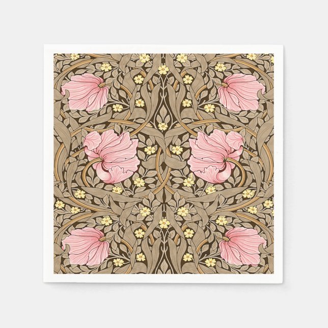 W Morris Pimpernel Pattern in Pink & Sepia Napkins (Front)