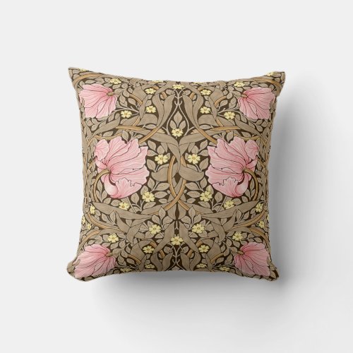 W Morris Pimpernel Pattern in Pink  Sepia Throw Pillow