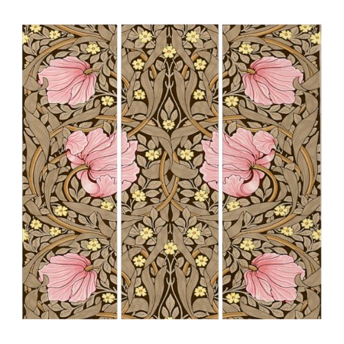 W Morris Pimpernel Pattern in Pink  Sepia Triptych