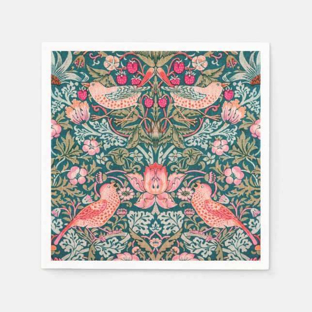 W Morris Pink Strawberry Thief Paper Napkin (Front)
