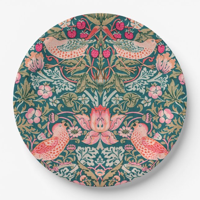 W Morris Pink Strawberry Thief Paper Plates (Front)