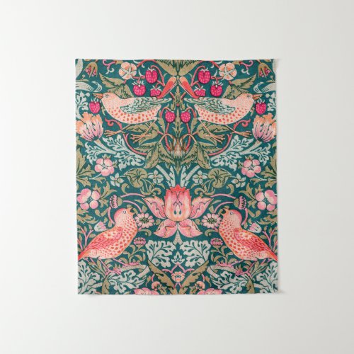 W Morris Strawberry Thief Pink Wall Tapestry