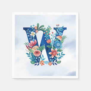 "'W' ornate blue monogram" Napkins