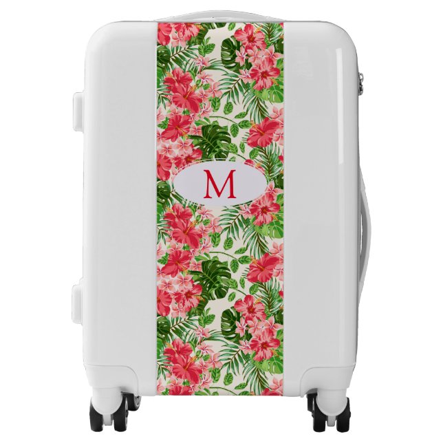 W Personalized Hibiscus Flower Monogram Luggage (Front)