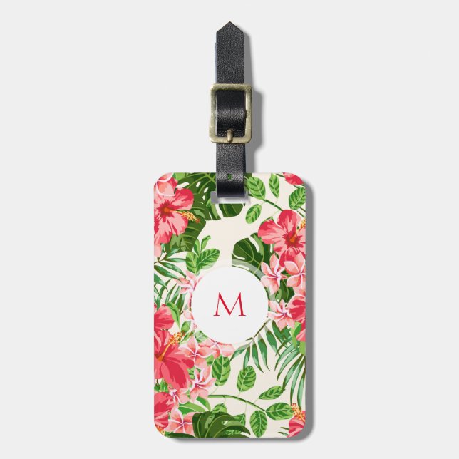 W Personalized Hibiscus Flower Monogram Luggage T Tag (Front Vertical)