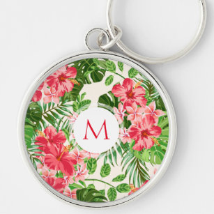 W Personalized Hibiscus Flower Monogram R Keychain