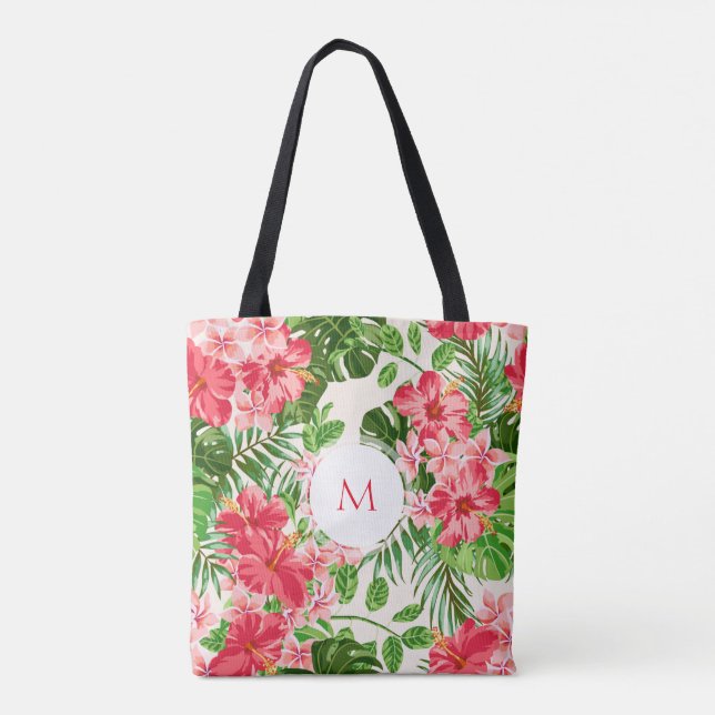 W Personalized Hibiscus Flower Monogram Tote Bag (Back)