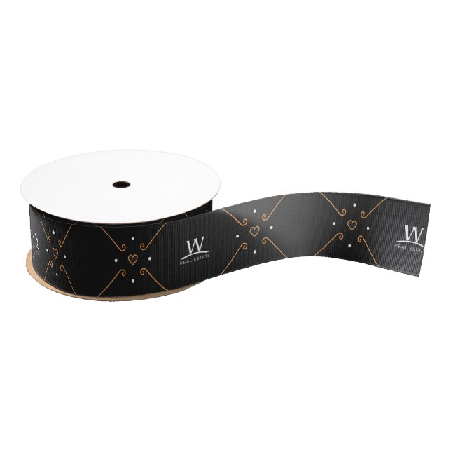 W Real Estate White Logo Pattern Grosgrain Ribbon (Spool)