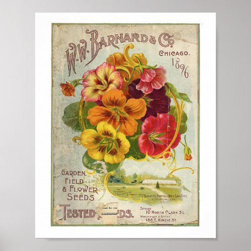 WW Barnard  Co Garden Field  Flower Seed 1896 Poster