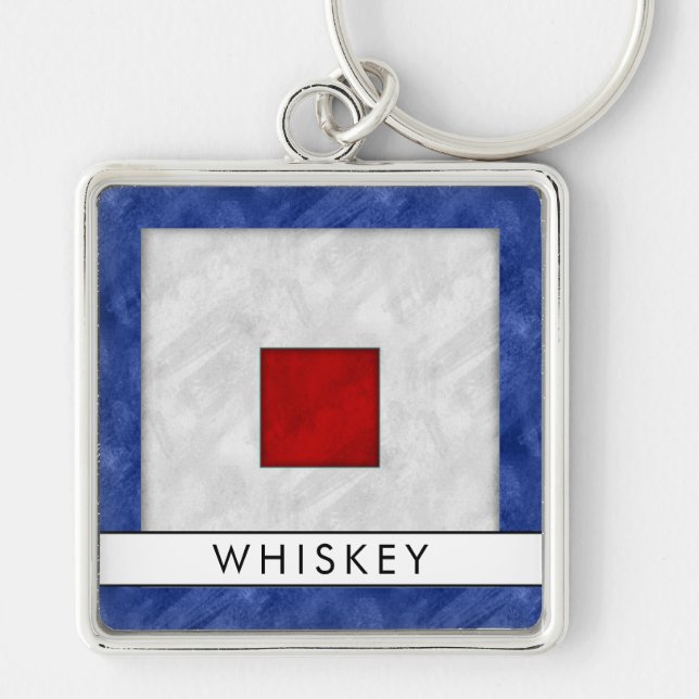 W Whiskey Nautical Signal Flag + Your Name Keychain (Front)