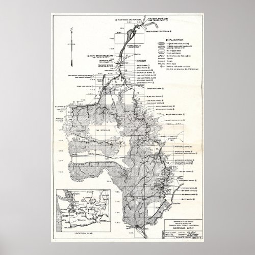 WA Columbia River _ Coulee Dam Project Plan 1932 Poster