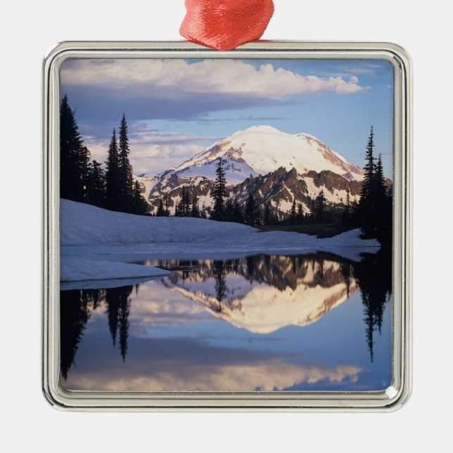 WA, Mt. Rainier NP, Mt. Rainier and clouds Metal Ornament (Front)