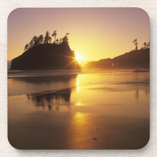 WA, Olympic NP, Second Beach at sunset Beverage Coaster (Front)