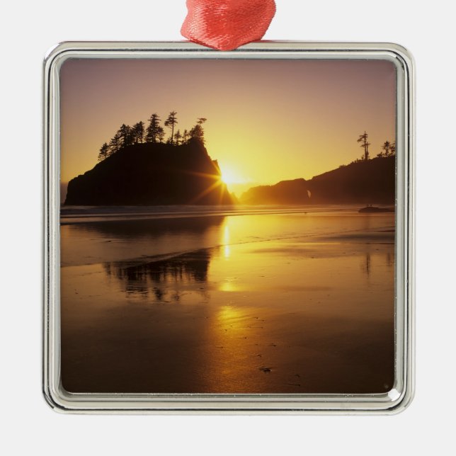 WA, Olympic NP, Second Beach at sunset Metal Ornament (Front)
