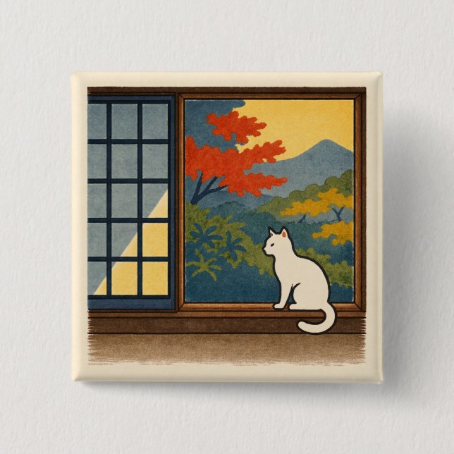 Wa – Quiet Window with White Cat Button (Front)