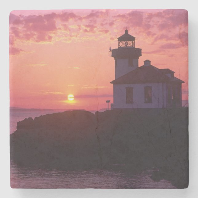WA, San Juan Island, Lime Kiln Lighthouse, 1919, Stone Coaster (Front)