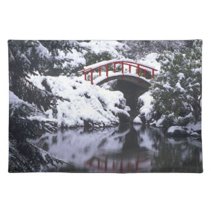 WA, Seattle, Moon bridge and pond after winter 2 Cloth Placemat