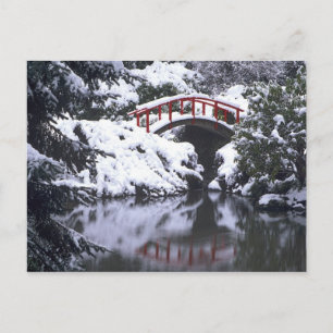 WA, Seattle, Moon bridge and pond after winter 2 Postcard