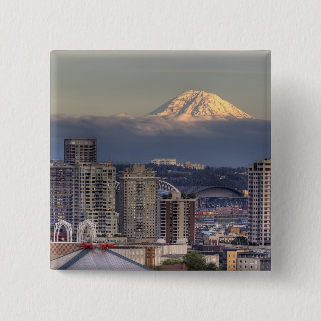 WA, Seattle, Mount Rainier from Kerry Park Pinback Button (Front)