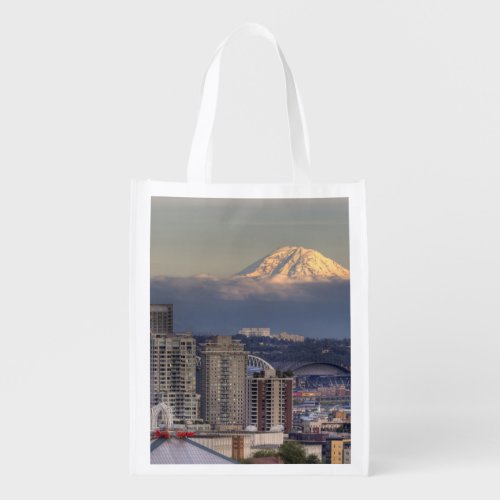 WA Seattle Mount Rainier from Kerry Park Reusable Grocery Bag