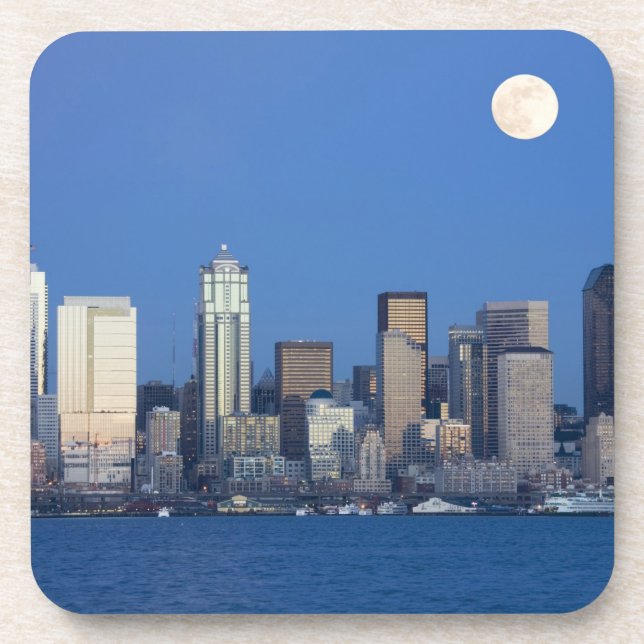WA, Seattle, Seattle skyline and Elliott Bay 2 Coaster (Front)
