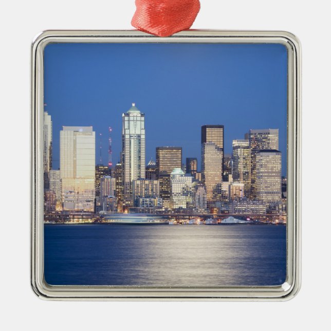 WA, Seattle, Seattle skyline and Elliott Bay, 2 Metal Ornament (Front)