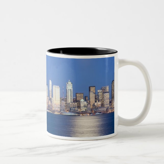 WA, Seattle, Seattle skyline and Elliott Bay, 2 Two-Tone Coffee Mug (Right)