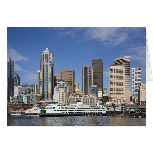 WA, Seattle, Seattle skyline with ferry boat (Front Horizontal)