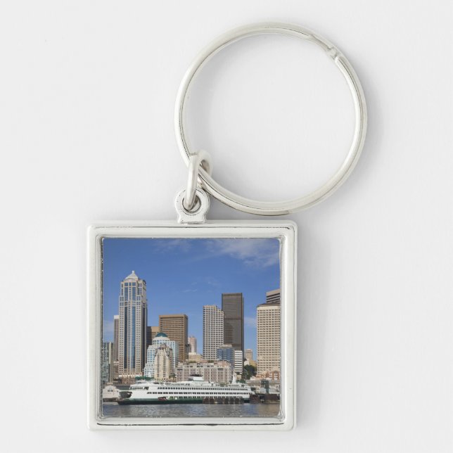 WA, Seattle, Seattle skyline with ferry boat Keychain (Front)