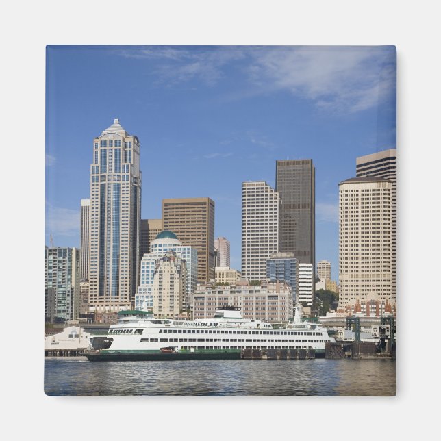 WA, Seattle, Seattle skyline with ferry boat Magnet (Front)