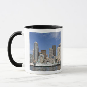 WA, Seattle, Seattle skyline with ferry boat Mug