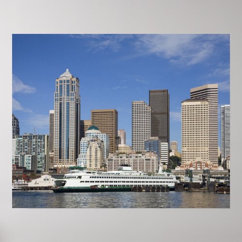 WA Seattle Seattle skyline with ferry boat Poster