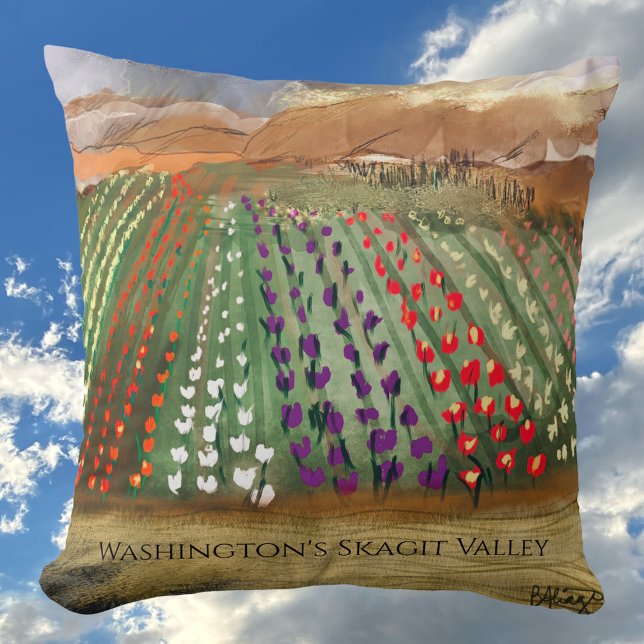 WA Skagit Valley Tulip Fields Spring Dreaming Throw Pillow (Creator Uploaded)