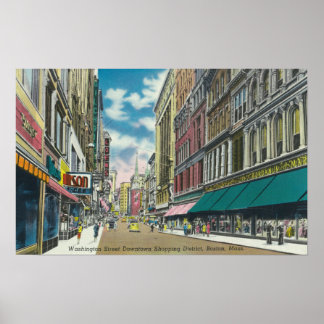 WA Street Downtown Shopping District Scene Poster