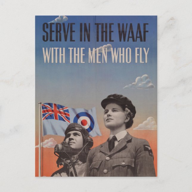 WAAF in Uniform with Pilot Beside Her Postcard (Front)