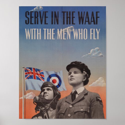 WAAF in Uniform with Pilot Beside Her Poster