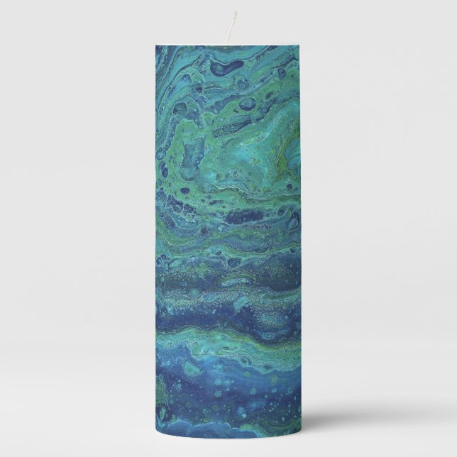 Wabash 3 Cool Blue Green Abstract Candle (Front)