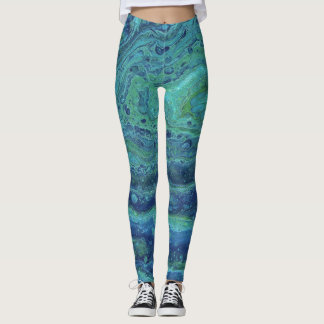 Wabash 3 Cool Blue Green Abstract Leggings