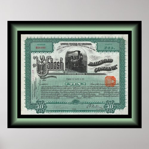 Wabash Railroad Company Stock Certificate  1912   Poster
